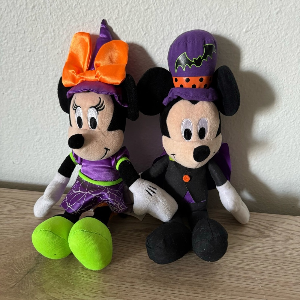 Disney‎ Store Mickey Mouse & Minnie Mouse 11" Halloween Plush Stuffed Animals
